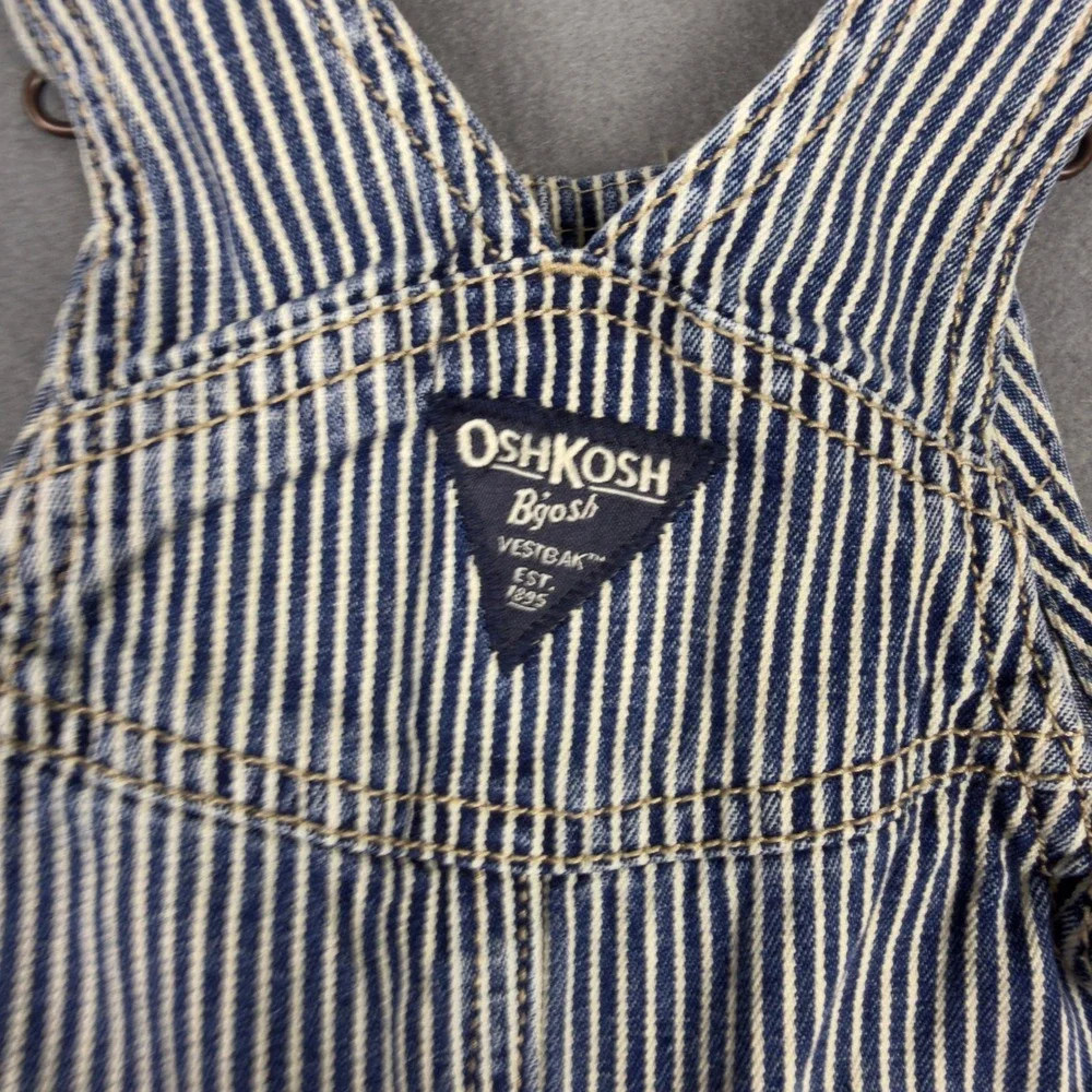 OshKosh Bgosh Baby Boys 9M Hickory Stripe Denim Overalls Blue White Bib Overall